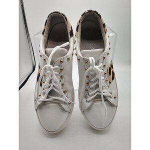 Zeta White Leopard Print Sneakers With Gold Studs Size 40